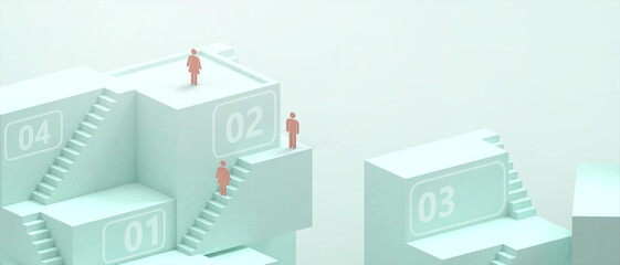 Poster - Creative idea. Abstract Background and ladder of business success and the journey of a new generation of leaders on green. Inspiration, Digital, Internet, connection, Innovation, banner -3d Rendering