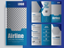 Airline Company Marketing Brochure, Airline Plane Vector Illustration, Corporate Branding Identity Template Design For Travel Agency. Business Style Stationery And Documentation For Travel & Vacation.