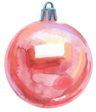 Watercolor Pink Christmas Ball Isolated 