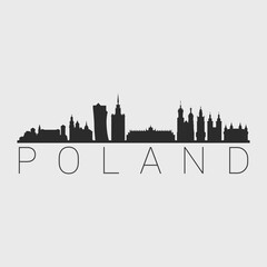 Poster - Poland City Skyline. Silhouette Illustration Clip Art. Travel Design Vector Landmark Famous Monuments.