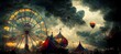 3D rendering of a circus tent with a lot of property in colorful vibes