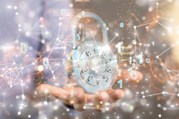 Aufkleber - Information technology protected with firewall, secure access and encryption against cyber