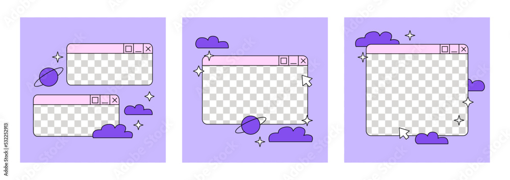 Set of social media post templates in retrowave aesthetic. Vector ...