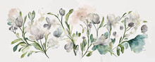 White Art Background With Flowers In A Watercolor Style