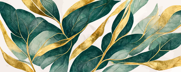 Wall Mural -  luxury watercolor background with golden branches