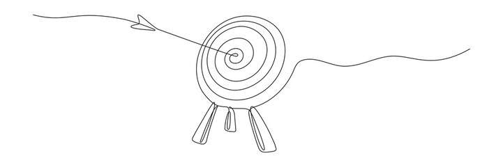 Poster - target with arrow continuous line drawing. hand drawn linear goal circle. business strategy concept.