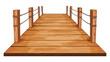 Wooden bridge with rope handrails attached on the sides. Isometric set icon in flat design. Vector illustration