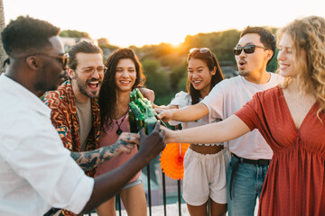 Wall Mural - Friends have rooftop party.