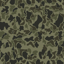 Trendy Camouflage Vector Seamless Pattern, Army Background, Classic Khaki Coloring, Disguise