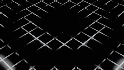 Poster - Black and white background with pulsating rings on a checkered backdrop. Design. Pulsation motion of circles and the grid behind.