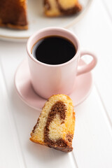 Poster - Sweet sponge cake. Bundt cake and coffee cup.