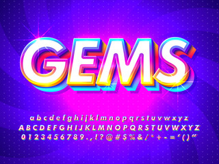 Fototapete - Colorful Shiny Gems Text Effect With Vibrant Color