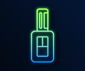 Sticker - Glowing neon line Car key with remote icon isolated on blue background. Car key and alarm system. Vector