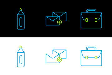 Poster - Set line Briefcase, Marker pen and Envelope icon. Vector