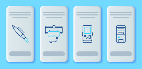 Poster - Set line Virtual reality glasses, Tetris, Fountain pen nib and Computer icon. Vector