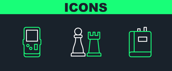 Poster - Set line Book, Tetris and Chess icon. Vector