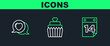 © Oksana - Set line Calendar with February 14, Heart in speech bubble and Wedding cake heart icon. Vector
