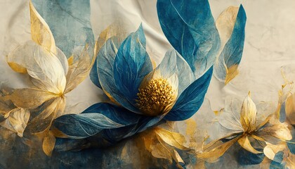 Wall Mural - raster illustration of beautiful blue flower arrangement with bracelet, leaves, bouquet. fragrant co