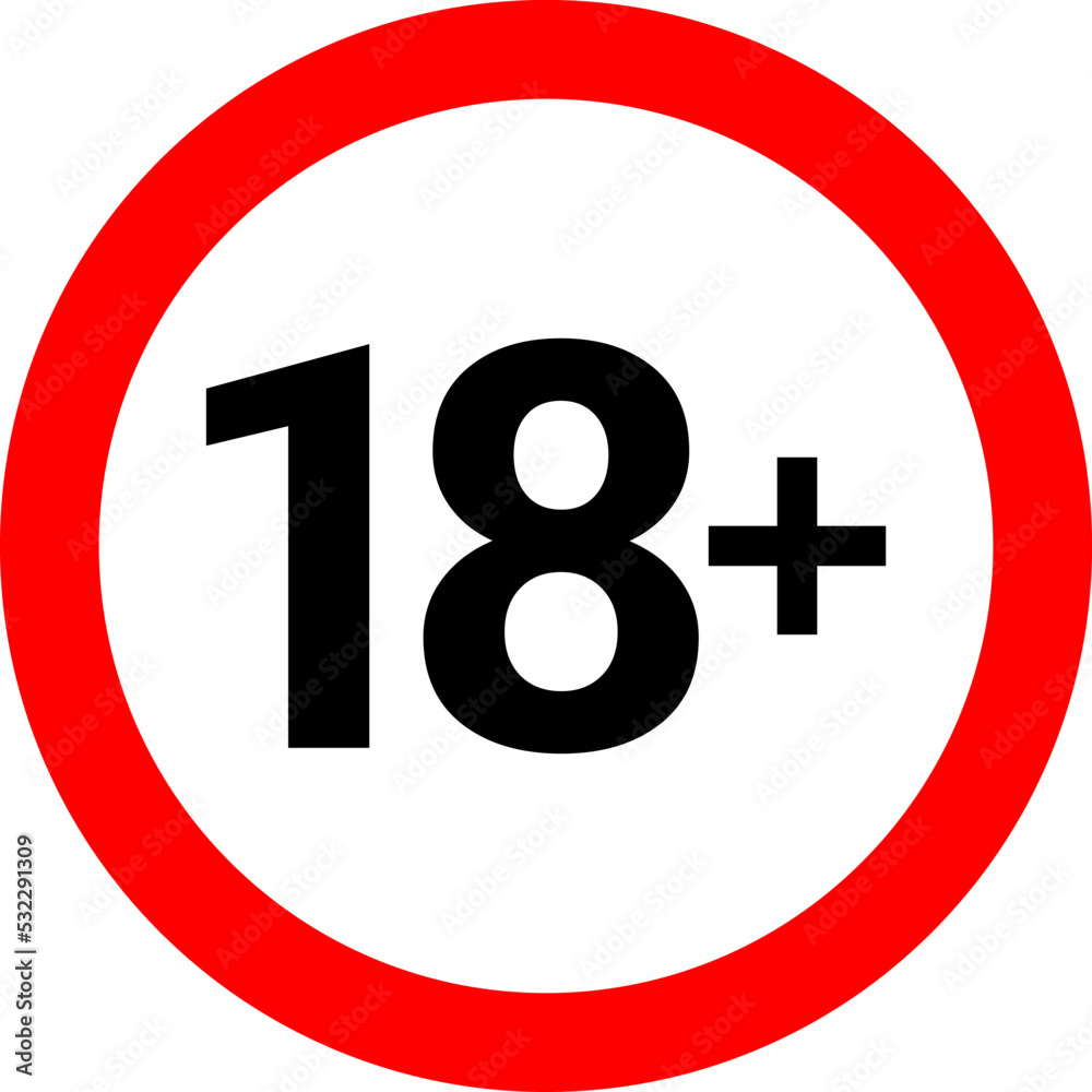 18 sign warning symbol isolated on white background, 18 plus, censored ...