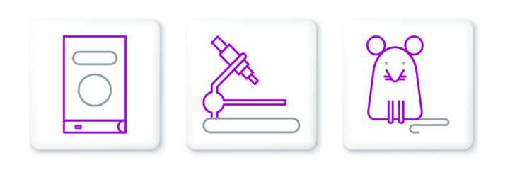 Poster - Set line Rat, Book and Microscope icon. Vector
