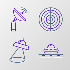 Poster - Set line Mars rover, UFO flying spaceship, Earth structure and Radar icon. Vector