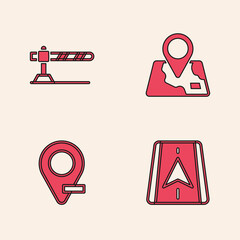 Sticker - Set City map navigation, Parking car barrier, Folded with location marker and Location icon. Vector