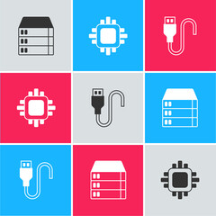 Canvas Print - Set Server, Data, Web Hosting, Processor with CPU and USB cable cord icon. Vector