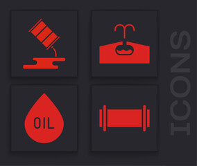 Sticker - Set Industry pipe, Barrel oil leak, Oilfield and Oil drop icon. Vector