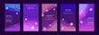 Set of purple abstract banners. Templates for stories, flyers, cards, web banners. Vector modern illustration. Gradient.