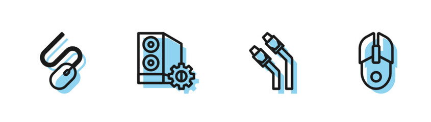Poster - Set line LAN cable network internet, Computer mouse, Case of computer and icon. Vector