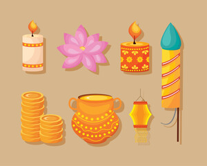 Wall Mural - seven diwali celebration icons