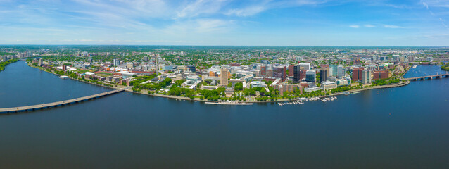 cambridge modern city skyline panorama including massachusetts institute of technology mit aerial vi