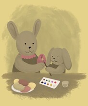 Easter Bunnies Painting Easter Eggs