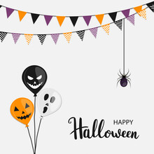 Happy Halloween Card With Bunting, Balloons And Spider