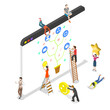 © TarikVision - Flat isometric  concept of social media growth.