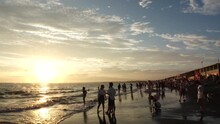 FUJISAWA, KANAGAWA, JAPAN - AUGUST 2022 : View Of Enoshima Beach (sea) At Shonan Area In Sunset. Time Lapse Shot, Dusk To Night. Japanese Hot Summer Holiday (vacation) Season Concept Video.