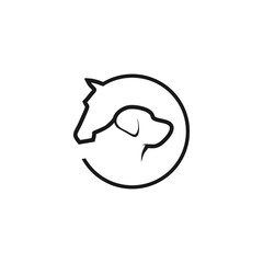 animal care horse and dog logo, dog and horse line vector symbol