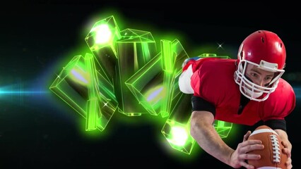 Poster - Animation of caucasian male rugby player over crystals