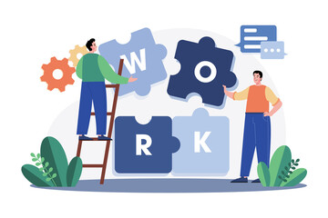 Business team standing hands together Illustration concept on white background