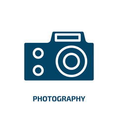 Poster - photography icon from outdoor activities collection. Filled photography, camera, film glyph icons isolated on white background. Black vector photography sign, symbol for web design and mobile apps