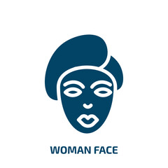 Poster - woman face icon from beauty collection. Filled woman face, woman, face glyph icons isolated on white background. Black vector woman face sign, symbol for web design and mobile apps