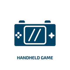 Poster - handheld game icon from arcade collection. Filled handheld game, computer, play glyph icons isolated on white background. Black vector handheld game sign, symbol for web design and mobile apps