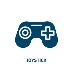 Poster - joystick icon from arcade collection. Filled joystick, button, play glyph icons isolated on white background. Black vector joystick sign, symbol for web design and mobile apps