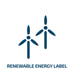 Poster - renewable energy label icon from general collection. Filled renewable energy label, energy, renewable glyph icons isolated on white background. Black vector renewable energy label sign, symbol for web