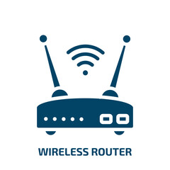 Poster - wireless router icon from internet security collection. Filled wireless router, antenna, network glyph icons isolated on white background. Black vector wireless router sign, symbol for web design and