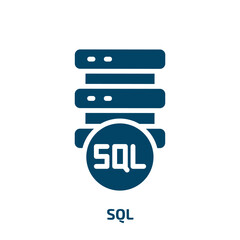 Poster - sql icon from internet security collection. Filled sql, internet, computer glyph icons isolated on white background. Black vector sql sign, symbol for web design and mobile apps
