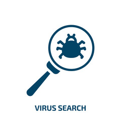 Poster - virus search icon from internet security collection. Filled virus search, search, virus glyph icons isolated on white background. Black vector virus search sign, symbol for web design and mobile apps
