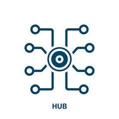 Poster - hub icon from internet security collection. Filled hub, data, communication glyph icons isolated on white background. Black vector hub sign, symbol for web design and mobile apps