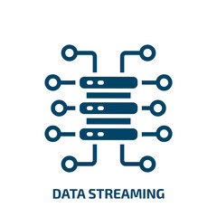 Poster - data streaming icon from internet security collection. Filled data streaming, data, communication glyph icons isolated on white background. Black vector data streaming sign, symbol for web design and