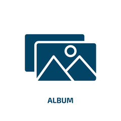 Poster - album icon from music and media collection. Filled album, image, studio glyph icons isolated on white background. Black vector album sign, symbol for web design and mobile apps